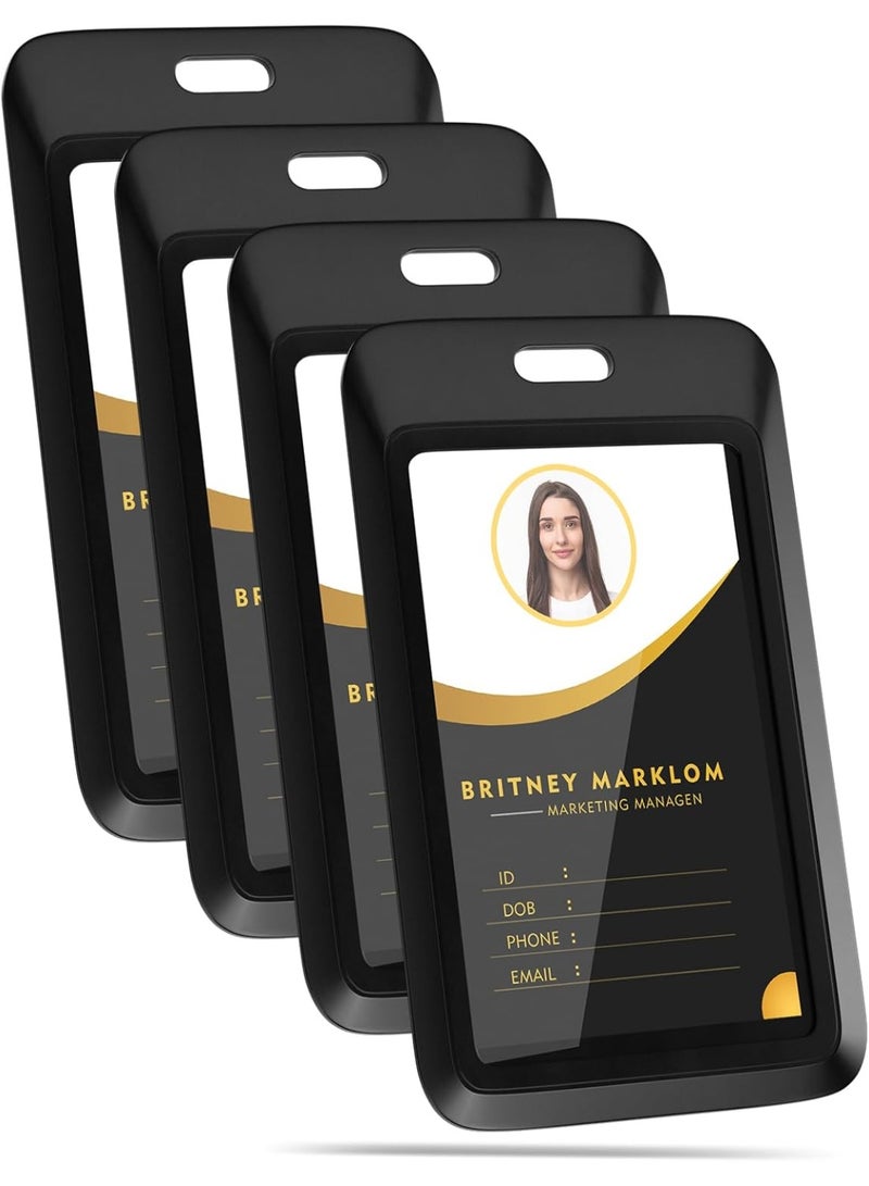 4 Pack Sliding Black ID Badge Holder, Heavy Duty Plastic ID Badge with Clear Window, Vertical Key Card Holder Protector Pouch for Office School ID Cards Proximity Key Cards Drivers Licenses & Passes - Image 1