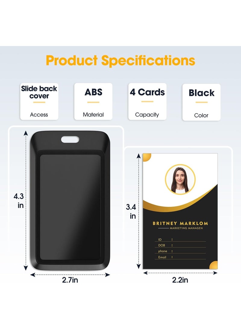 4 Pack Sliding Black ID Badge Holder, Heavy Duty Plastic ID Badge with Clear Window, Vertical Key Card Holder Protector Pouch for Office School ID Cards Proximity Key Cards Drivers Licenses & Passes - Image 2