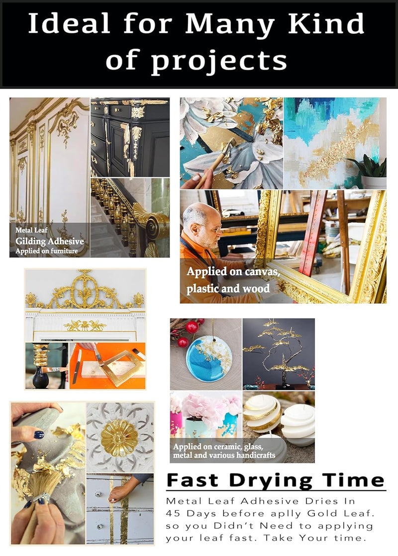 Unique Gold Leafing Studio ورق الذهب الإيطالي UGLS 14x14 سم 50 ورقة وورق الذهب والفضة والنحاس المقلد 300 ورقة (8 سم × 8 سم) ولاصق 100 مل - لاصق التذهيب - ورق الذهب للتذهيب، فن الراتنج Epoxy - Image 4