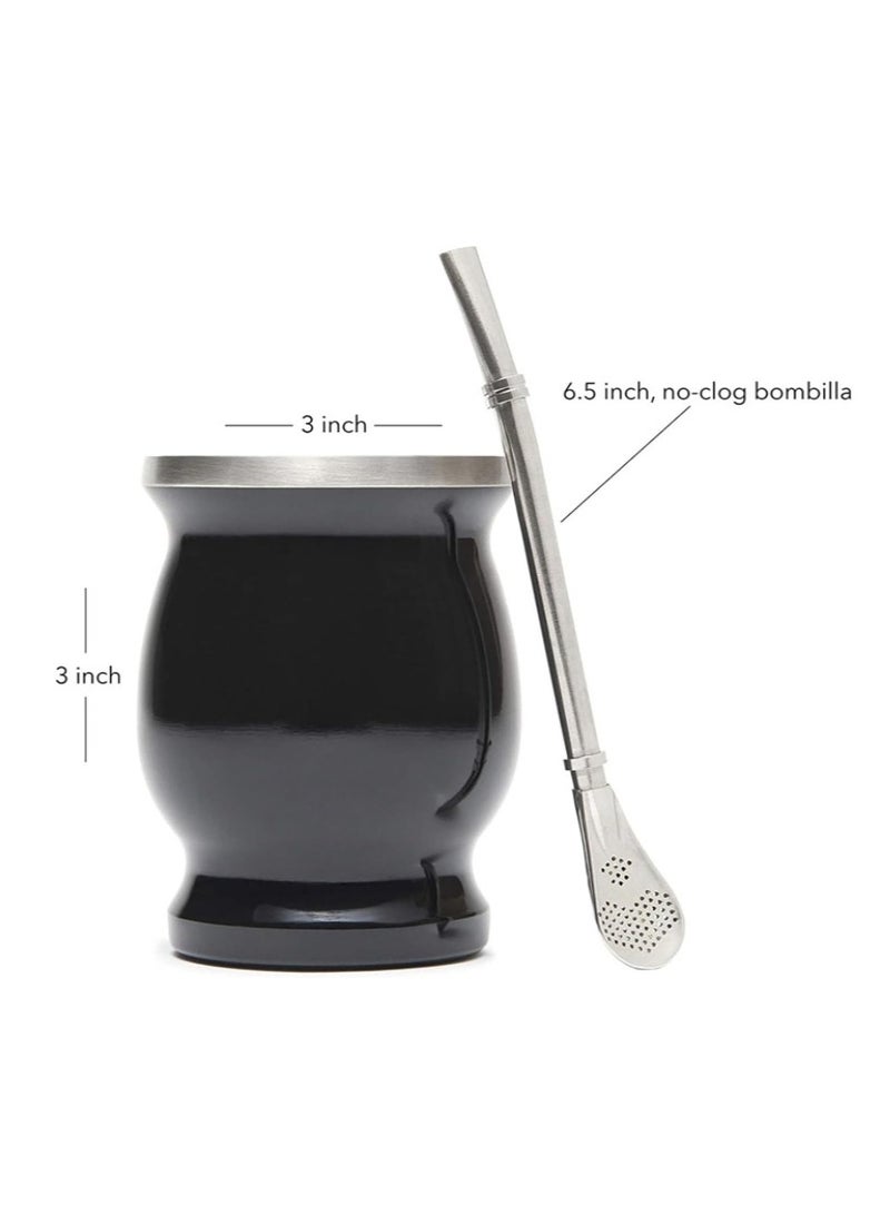 OASIS-TH Tea cup Yerba Mate Tea Cup 12oz Stainl Steel Household Insulation Cup with 1 Bombilla Straw 1 Cleaning Brush Tea Cup Set for Yerba Mate Loose Leaf Drinking - Image 2
