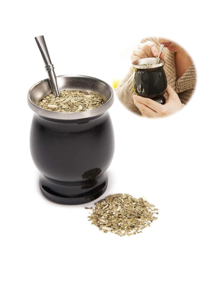 OASIS-TH Tea cup Yerba Mate Tea Cup 12oz Stainl Steel Household Insulation Cup with 1 Bombilla Straw 1 Cleaning Brush Tea Cup Set for Yerba Mate Loose Leaf Drinking - Image 4