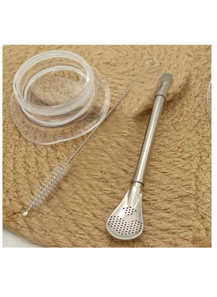 OASIS-TH Tea cup Yerba Mate Tea Cup 12oz Stainl Steel Household Insulation Cup with 1 Bombilla Straw 1 Cleaning Brush Tea Cup Set for Yerba Mate Loose Leaf Drinking - Image 5