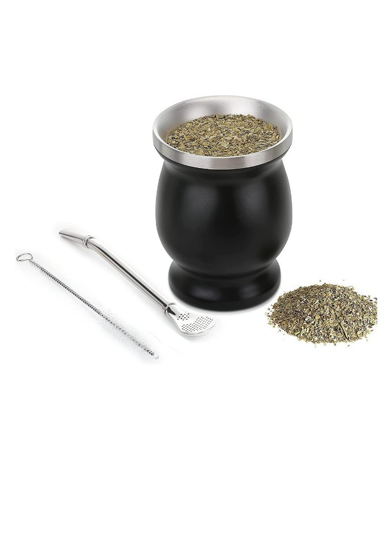 OASIS-TH Tea cup Yerba Mate Tea Cup 12oz Stainl Steel Household Insulation Cup with 1 Bombilla Straw 1 Cleaning Brush Tea Cup Set for Yerba Mate Loose Leaf Drinking - Image 1