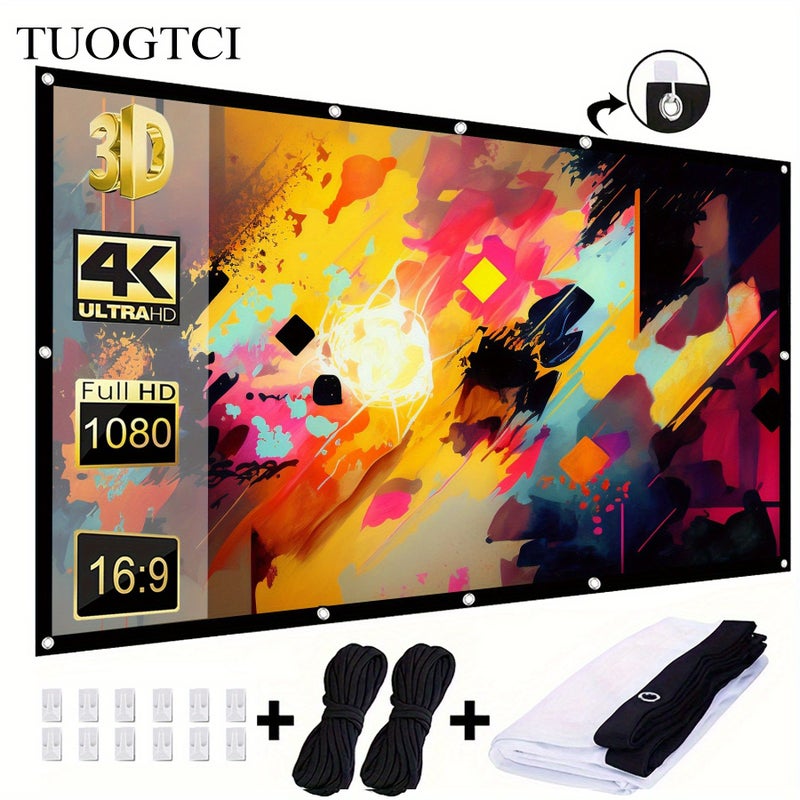 120 Inch Portable Projection Screen Compatible With 4K Ultra HD Sources Anti Wrinkle Movie Screen With Hooks And Hanging Ropes For Home Theater Outdoor Office Classroom - Image 1
