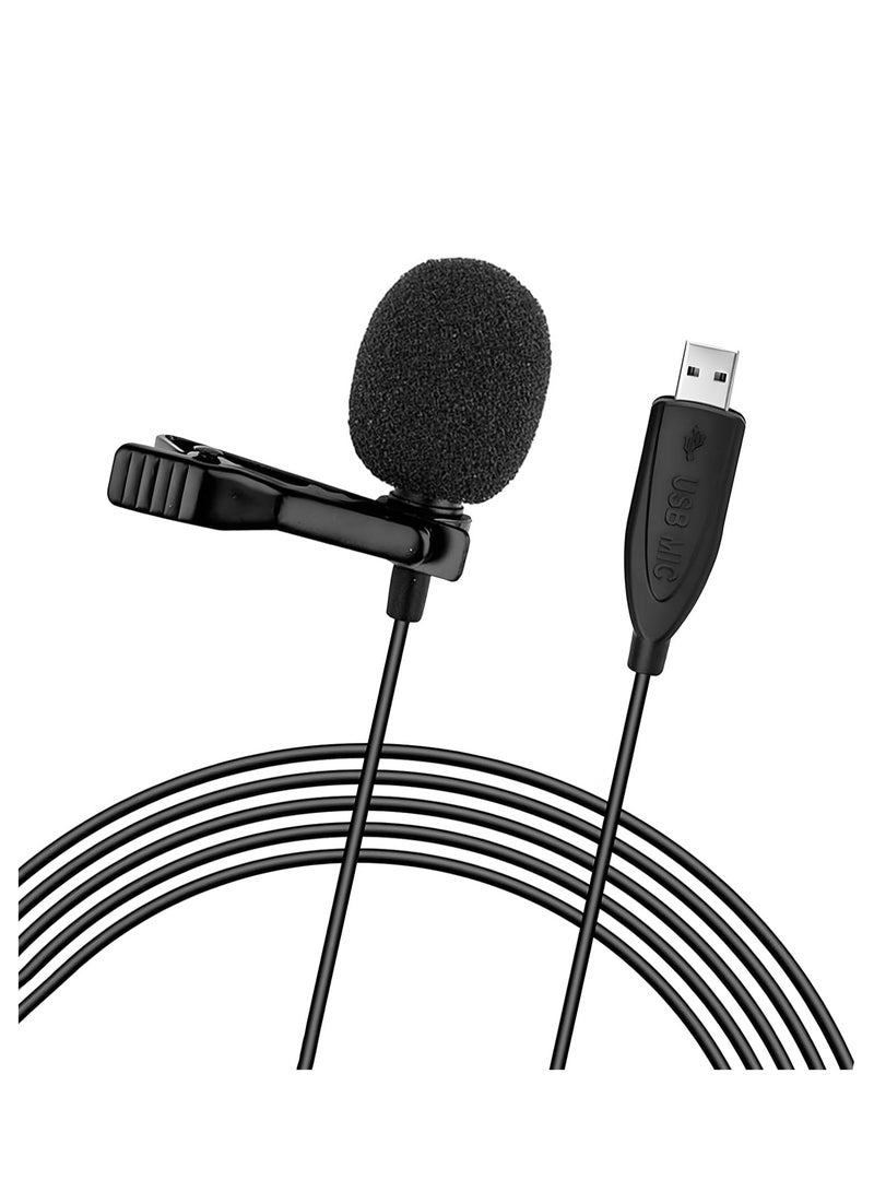 USB Lavalier Microphone – 6.6ft Omnidirectional Clip-On Condenser Mic with USB-C Adapter for Laptop, PC, Mac, and Video Recording - Image 1