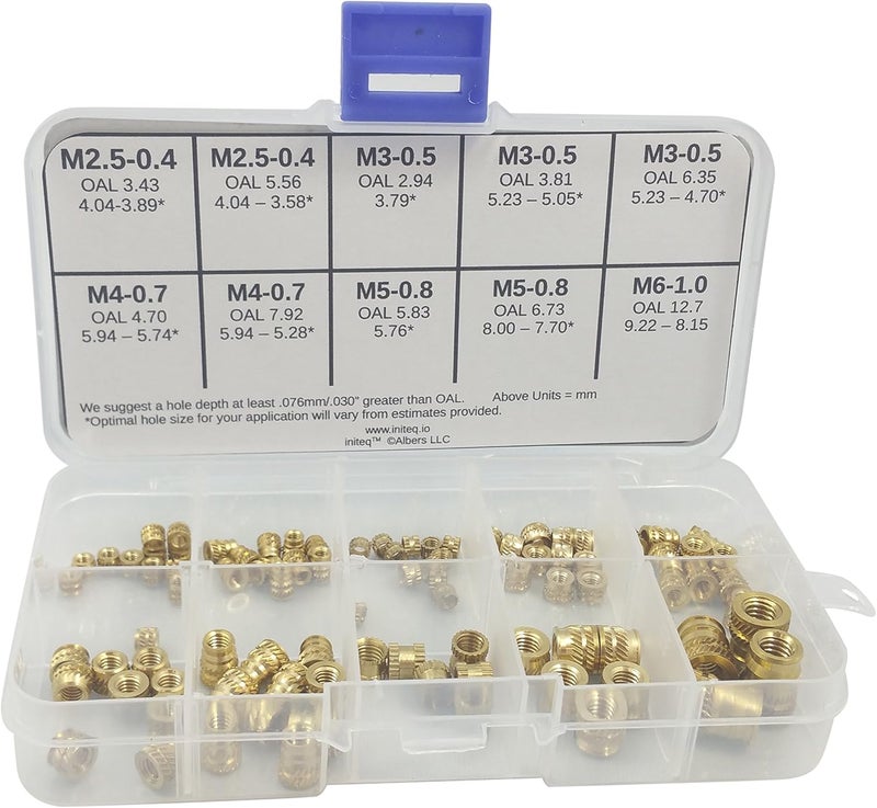 initeq Store [] Brass Threaded Inserts for Plastics Assortment A Insert Nuts for 3D Printing (Metric) - Image 1