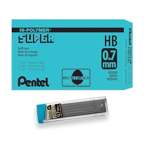 Pentel Super HiPolymer Lead Refill 07mm Medium HB 360 Pieces of Lead C27HB - Image 1