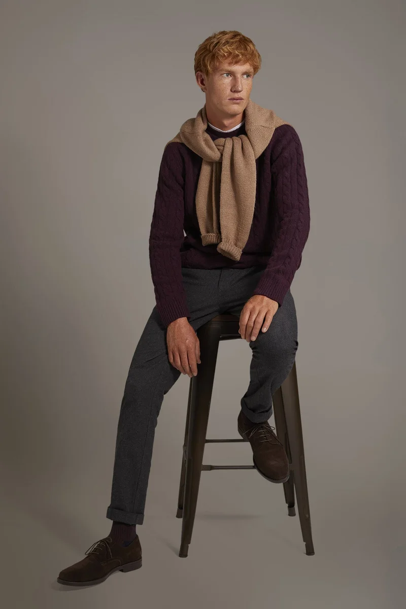 Round neck lambswool blend sweater - Bordeaux