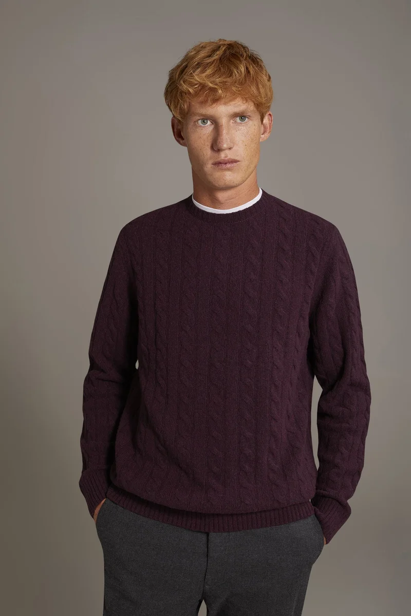 دوبل غانغر Round neck lambswool blend sweater - Bordeaux