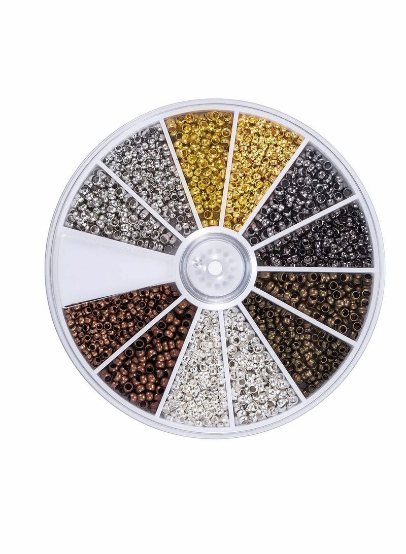 NIBEMINENT CharmCollection 2250 Pieces Tube Crimp Beads 2 mm 2.5 Mixed Bracelet Loose Spacer Jewelry Making Ends Caps, 6 Colors - Image 1