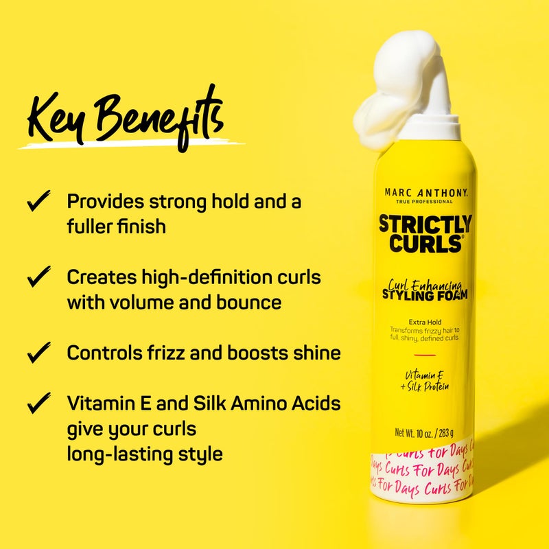 Marc Anthony Curl Enhancing Styling Foam, Extra Hold, Strictly Curls - Vitamin E & Silk Proteins Transforms Frizzy Hair to Full, Shiny, Defined Curls - Sulfate-Free Anti-Frizz Styling Mousse Product - Image 2