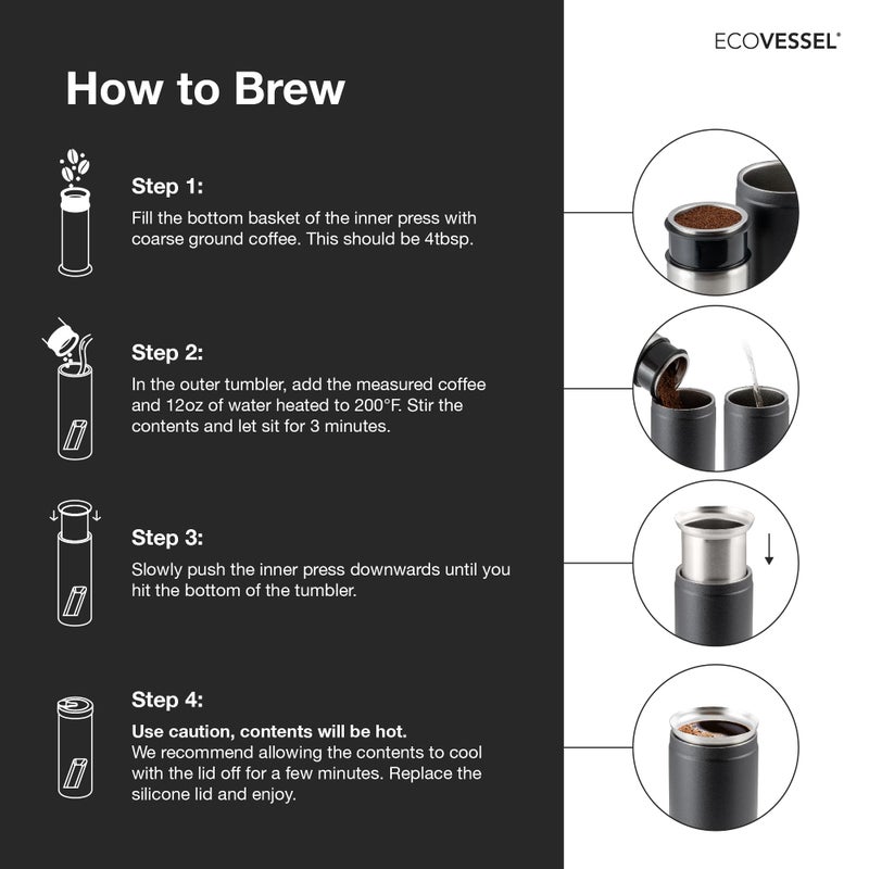 EcoVessel Travel French Press, Portable Coffee Maker, Stainless Steel Insulated Coffee Press, Reusable Single Serve Bottle for On-The-Go Use, 14oz (Mint) - Image 3
