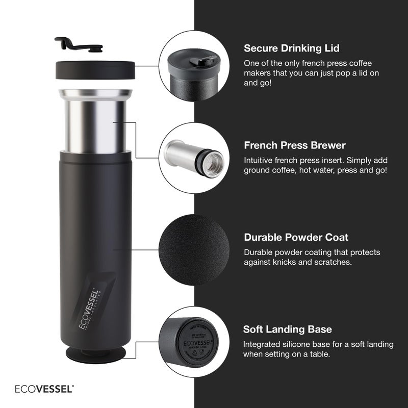 EcoVessel Travel French Press, Portable Coffee Maker, Stainless Steel Insulated Coffee Press, Reusable Single Serve Bottle for On-The-Go Use, 14oz (Mint) - Image 5