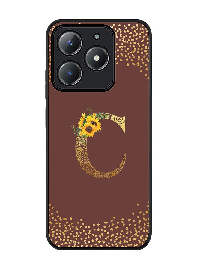 Stylizedd For Realme C63 / Realme C61 4G Case,Slim fit Camera Protection, Shockproof Thin Phone cover  - Custom Floral Monogram - C  (Brown ) - Image 1