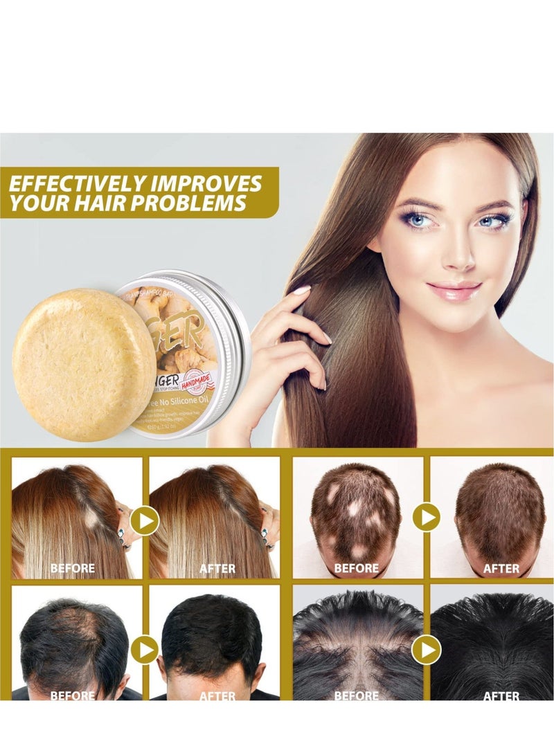 Ginger Hair Regrowth Shampoo Bar, 2 Pcs Natural Ginger Shampoo Bar, Anti Dandruff, Hair Loss Treatment, Promotes Hair Growth for All Hair Types - Image 5