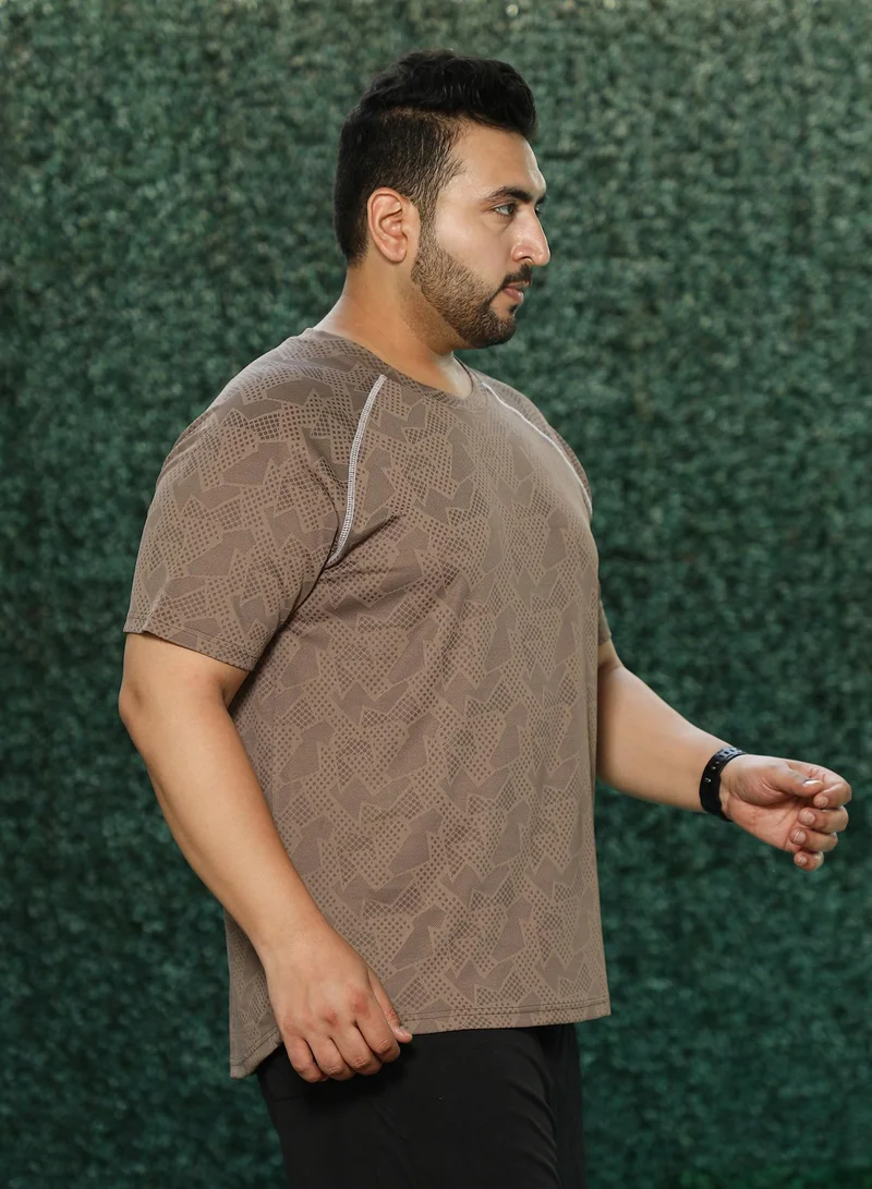 Instafab Plus Instafab Plus Men's Brown Abstract-Imprint Activewear T-Shirt For Casual Wear | Round Neck | Short Sleeves | Pull On Closure | Plus Size Jersey T-Shirt Crafted With Comfort Fit For Everyday Wear