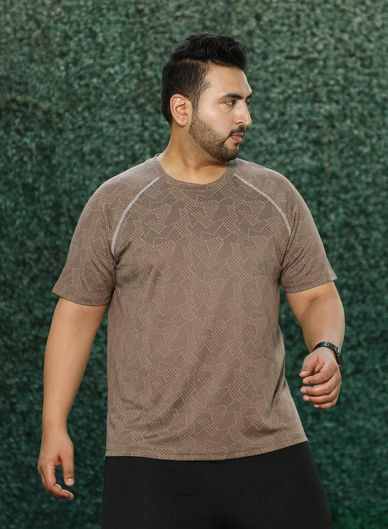 انستافاب بلس Instafab Plus Men's Brown Abstract-Imprint Activewear T-Shirt For Casual Wear | Round Neck | Short Sleeves | Pull On Closure | Plus Size Jersey T-Shirt Crafted With Comfort Fit For Everyday Wear