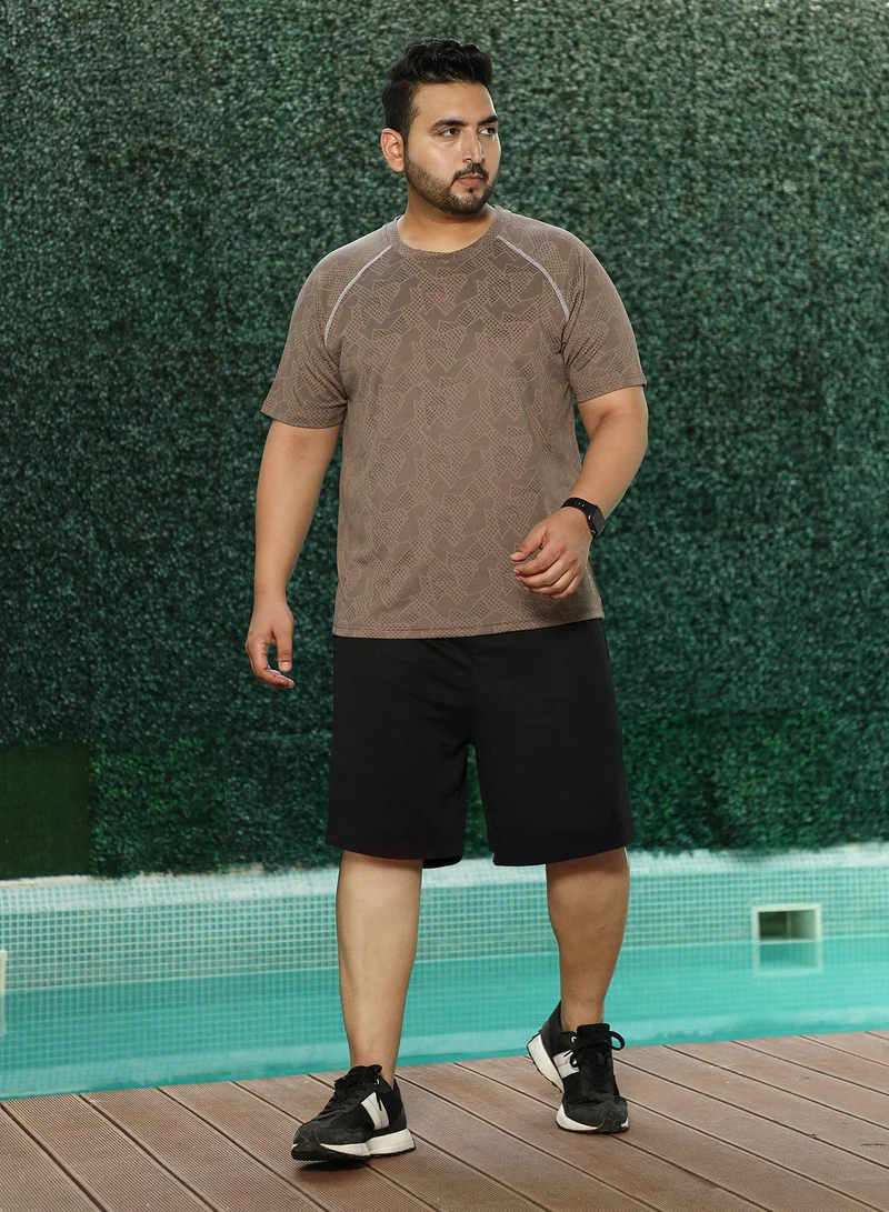 Instafab Plus Instafab Plus Men's Brown Abstract-Imprint Activewear T-Shirt For Casual Wear | Round Neck | Short Sleeves | Pull On Closure | Plus Size Jersey T-Shirt Crafted With Comfort Fit For Everyday Wear