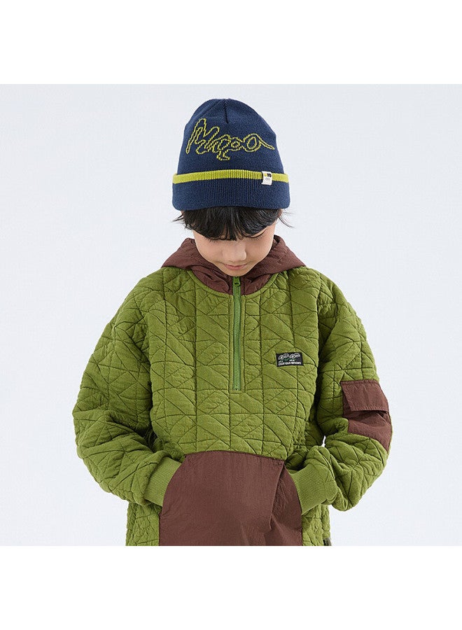 Mipo Sandwich Padded Hoodie Kids Autumn Winter Colorblock Lightweight Warm Sweatshirt Green 140cm - Image 2