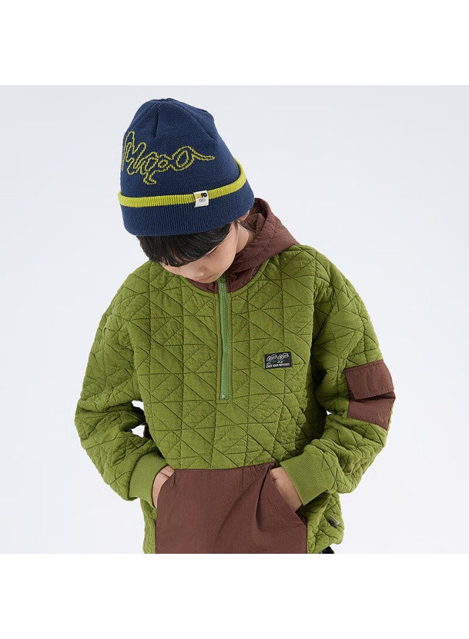 Mipo Sandwich Padded Hoodie Kids Autumn Winter Colorblock Lightweight Warm Sweatshirt Green 140cm - Image 3