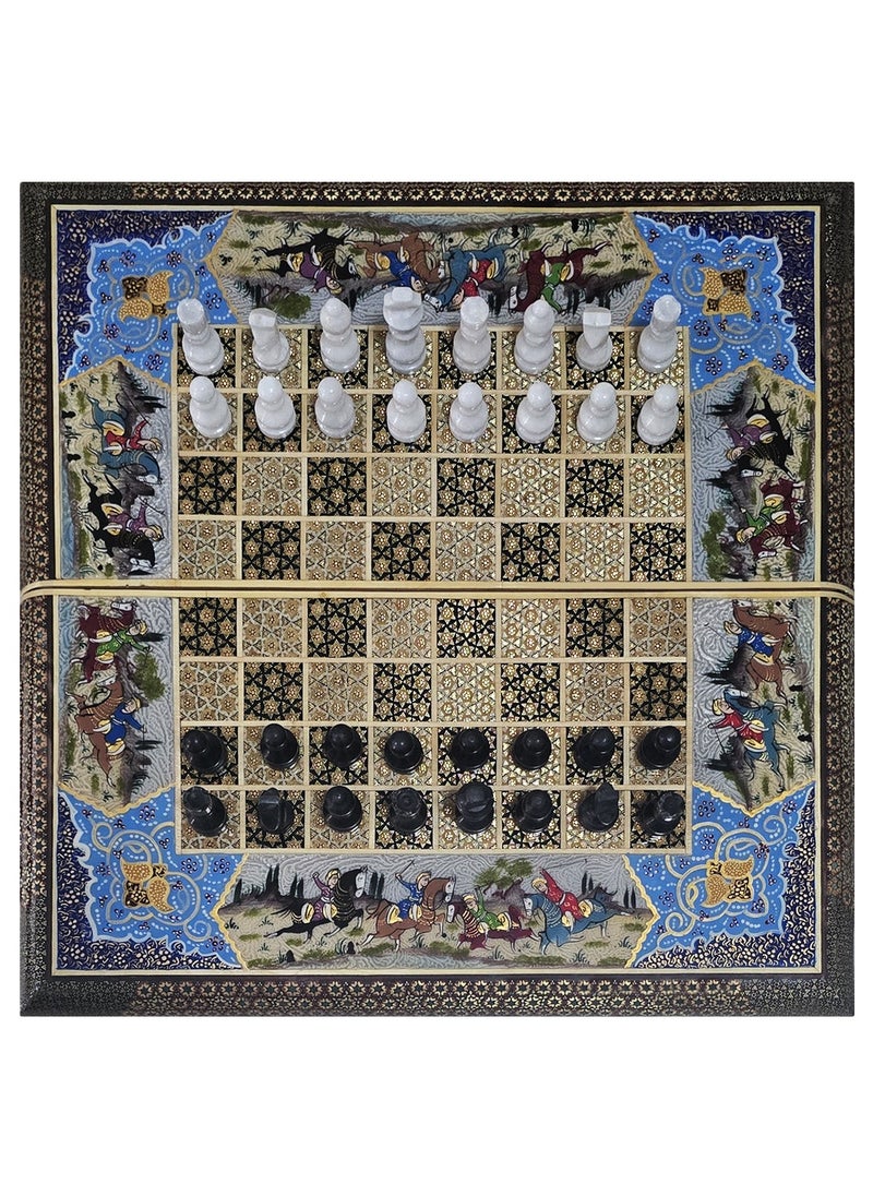 MARGOUN - Handmade Khatam Chess and backgammon Set with Marble Stone Pieces – A Timeless Masterpiece Blue - Image 1