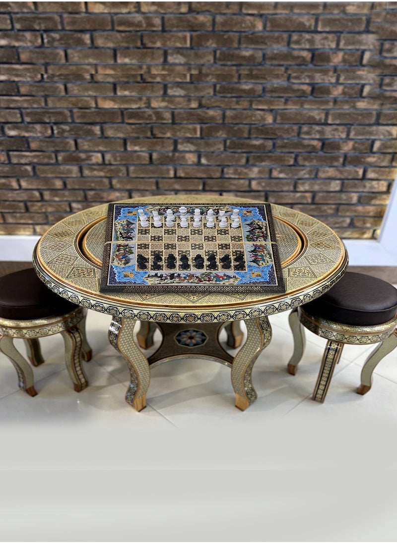 MARGOUN - Handmade Khatam Chess and backgammon Set with Marble Stone Pieces – A Timeless Masterpiece Blue - Image 1
