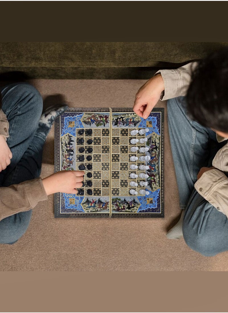 MARGOUN - Handmade Khatam Chess and backgammon Set with Marble Stone Pieces – A Timeless Masterpiece Blue - Image 1