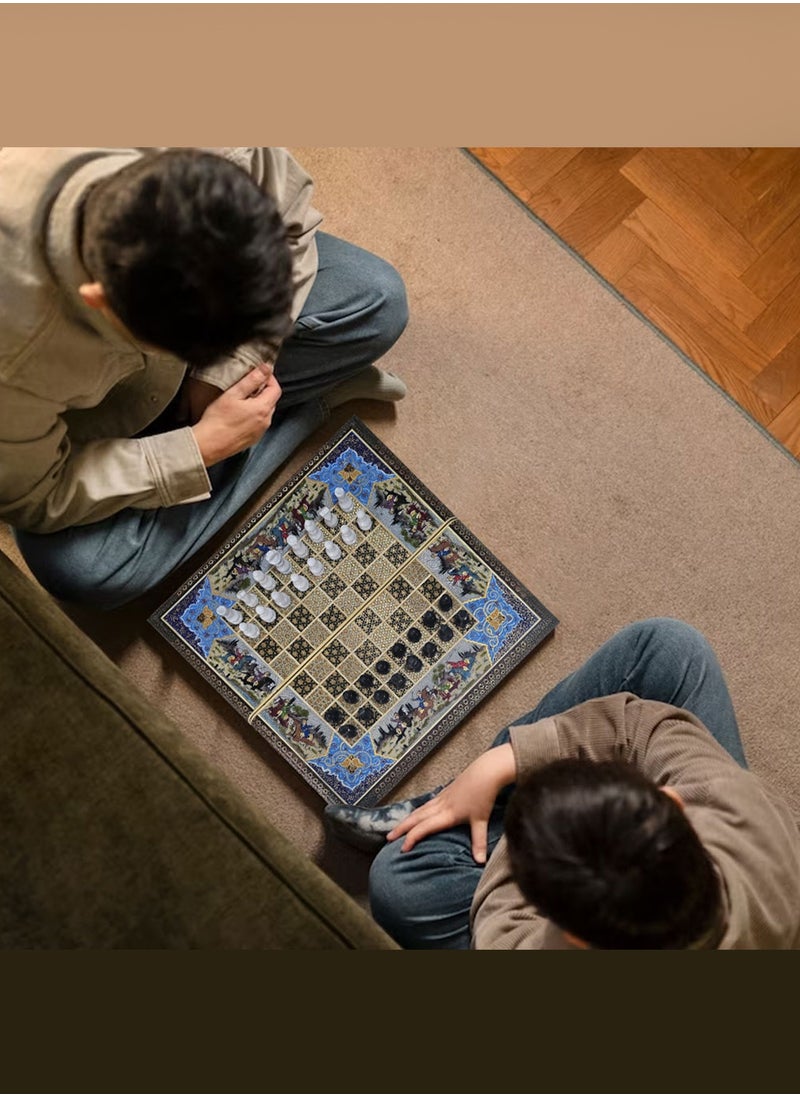 MARGOUN - Handmade Khatam Chess and backgammon Set with Marble Stone Pieces – A Timeless Masterpiece Blue - Image 1