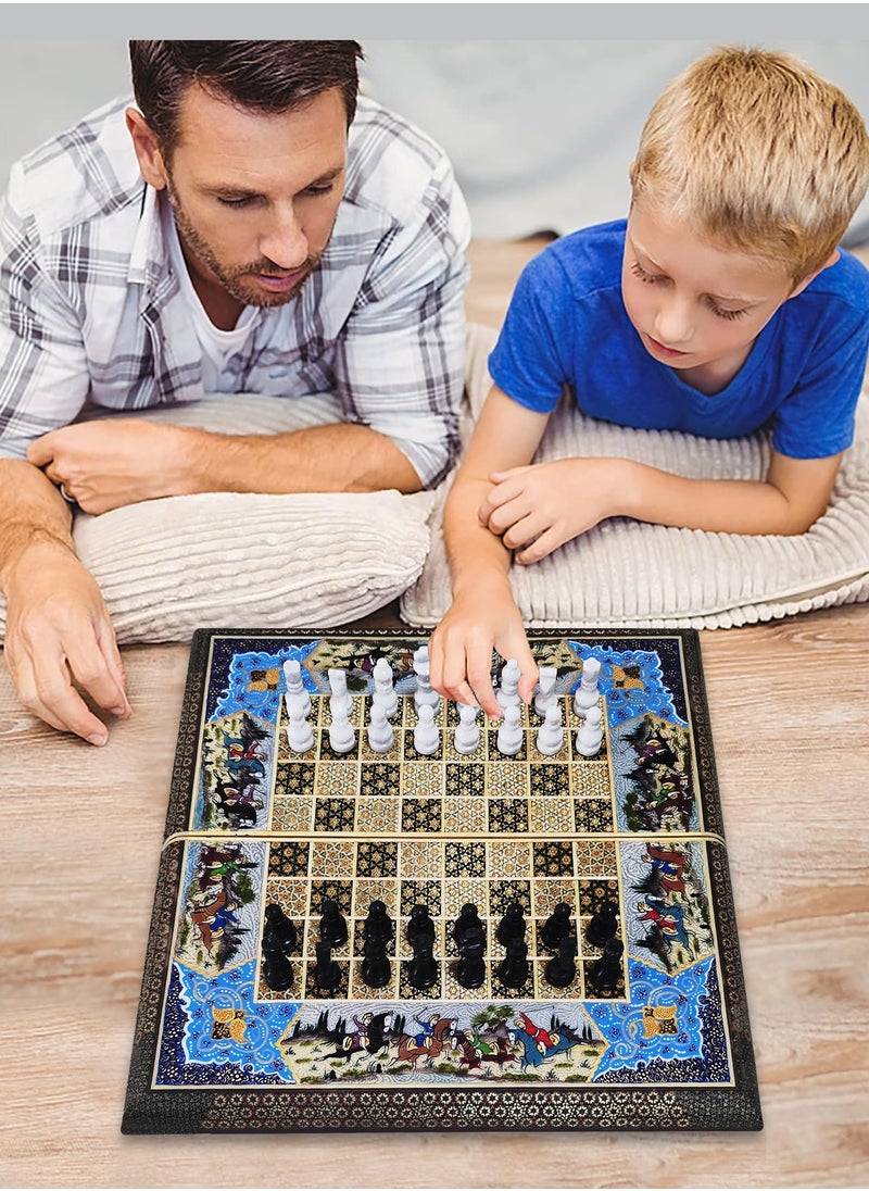 MARGOUN - Handmade Khatam Chess and backgammon Set with Marble Stone Pieces – A Timeless Masterpiece Blue - Image 1