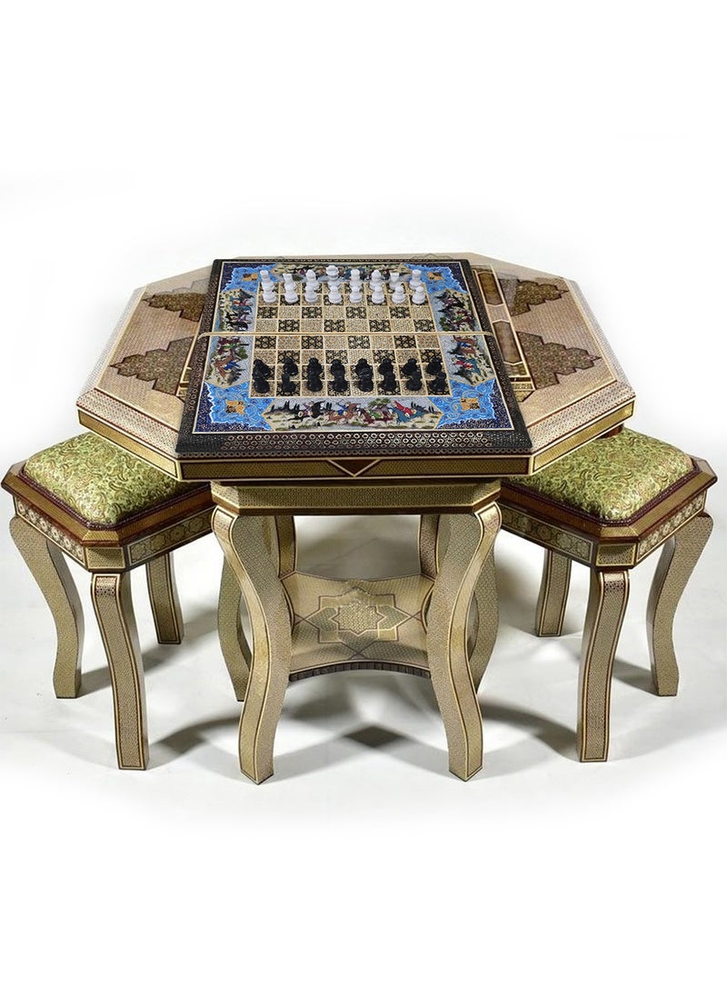 MARGOUN - Handmade Khatam Chess and backgammon Set with Marble Stone Pieces – A Timeless Masterpiece Blue - Image 1