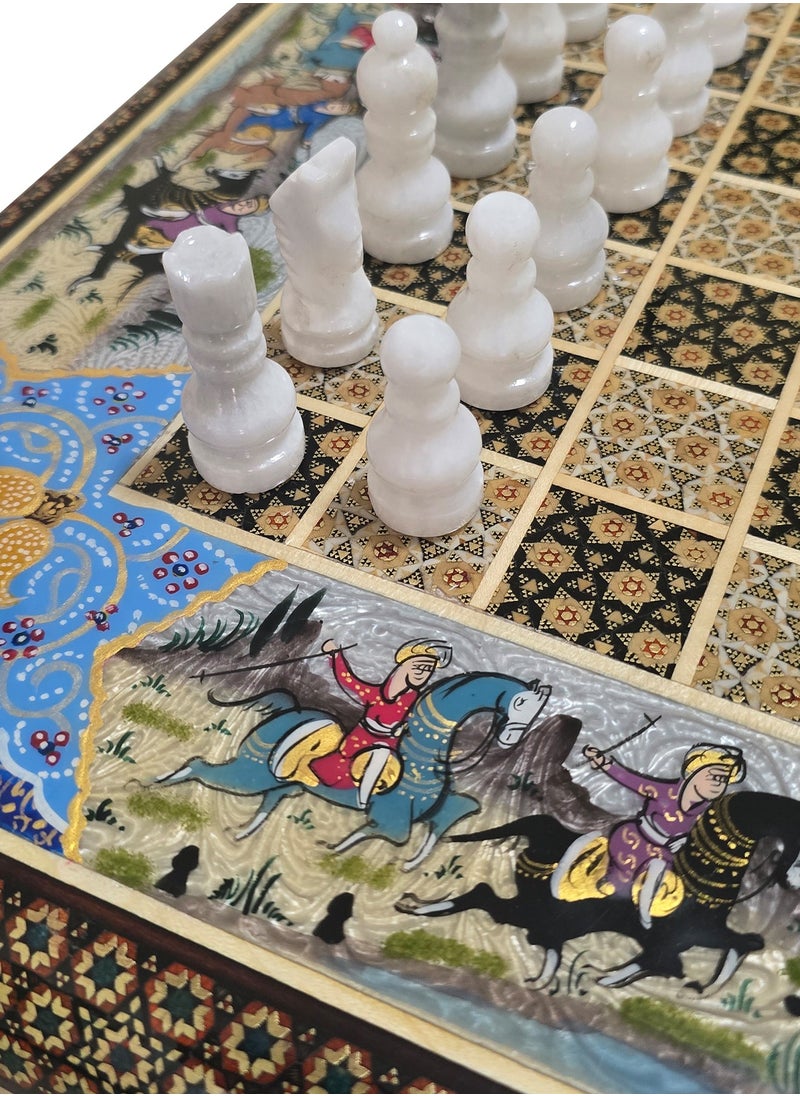 MARGOUN - Handmade Khatam Chess and backgammon Set with Marble Stone Pieces – A Timeless Masterpiece Blue - Image 1