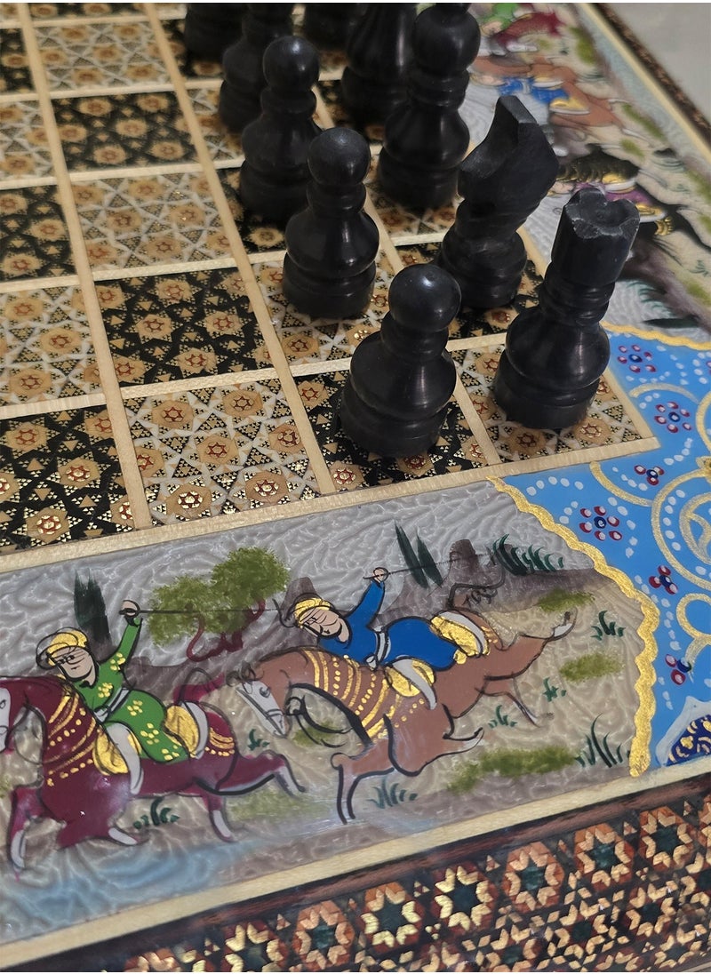 MARGOUN - Handmade Khatam Chess and backgammon Set with Marble Stone Pieces – A Timeless Masterpiece Blue - Image 1