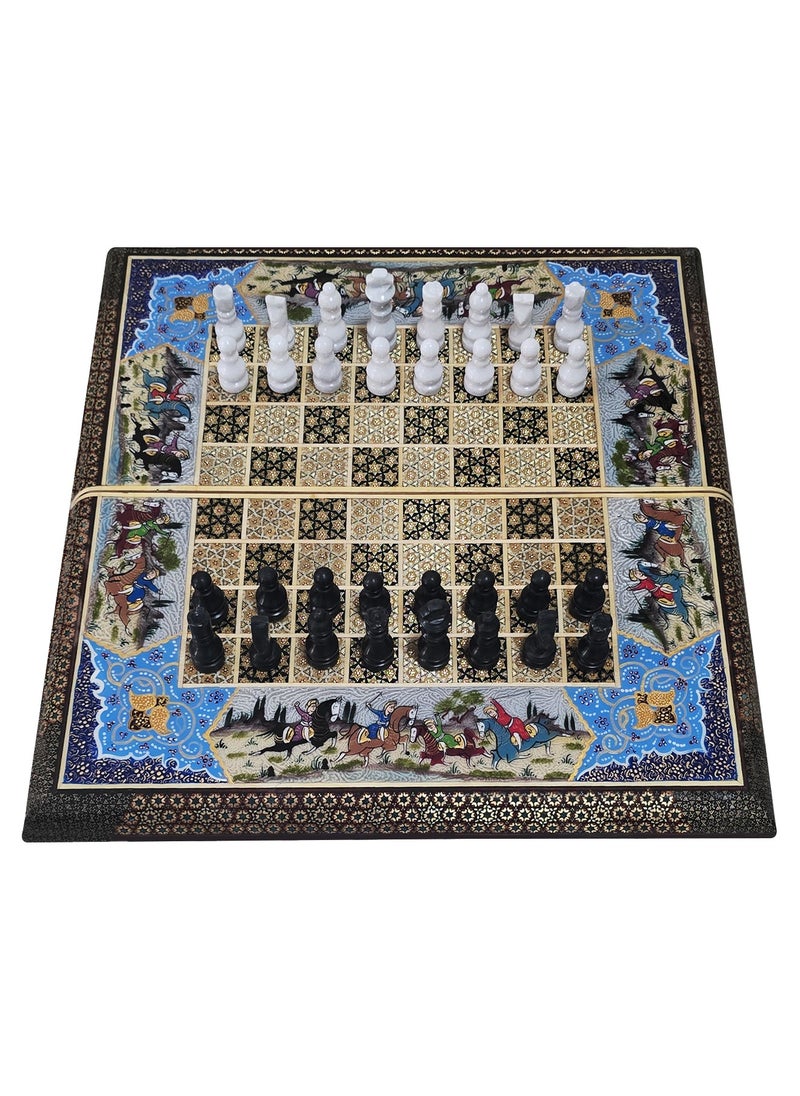 MARGOUN - Handmade Khatam Chess and backgammon Set with Marble Stone Pieces – A Timeless Masterpiece Blue - Image 1