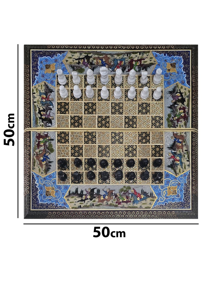 MARGOUN - Handmade Khatam Chess and backgammon Set with Marble Stone Pieces – A Timeless Masterpiece Blue - Image 1