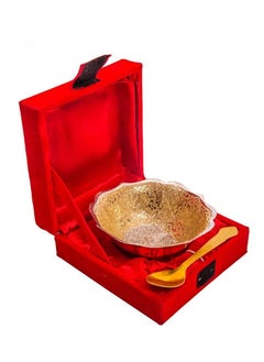 NOG German Silver Gift Items for Gift, Peacock Carved Bowl with Spoon Set (Standard Size, Pack of 2/ Gift Pack) with Beautiful Gifting Box - Set of 2 // 1 Bowl, 1 Spoon in a Red Velvet Gift Box