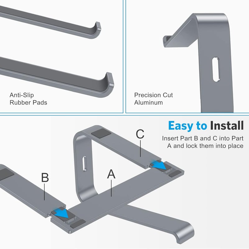 Omoton Laptop Stand, Laptop Mount, Aluminum Laptop Holder Riser Stand for Desk, Compatible with MacBook Air/Pro, Dell, HP, Lenovo and All Laptops (10-15.6 inch),Black (Gray) - Image 5