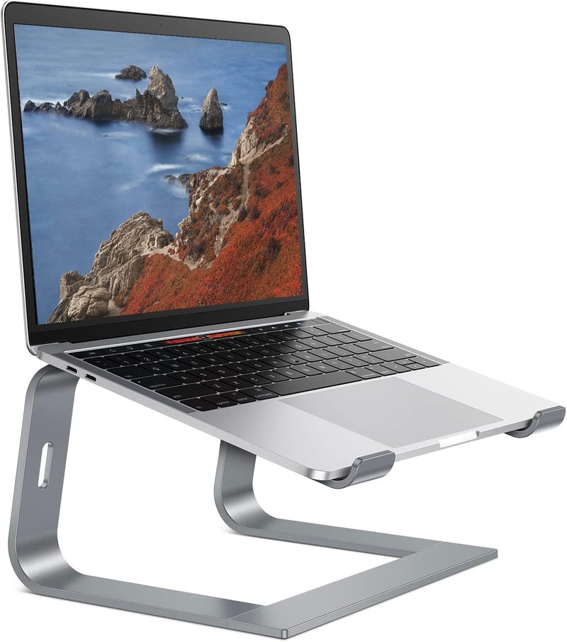 Omoton Laptop Stand, Laptop Mount, Aluminum Laptop Holder Riser Stand for Desk, Compatible with MacBook Air/Pro, Dell, HP, Lenovo and All Laptops (10-15.6 inch),Black (Gray) - Image 1