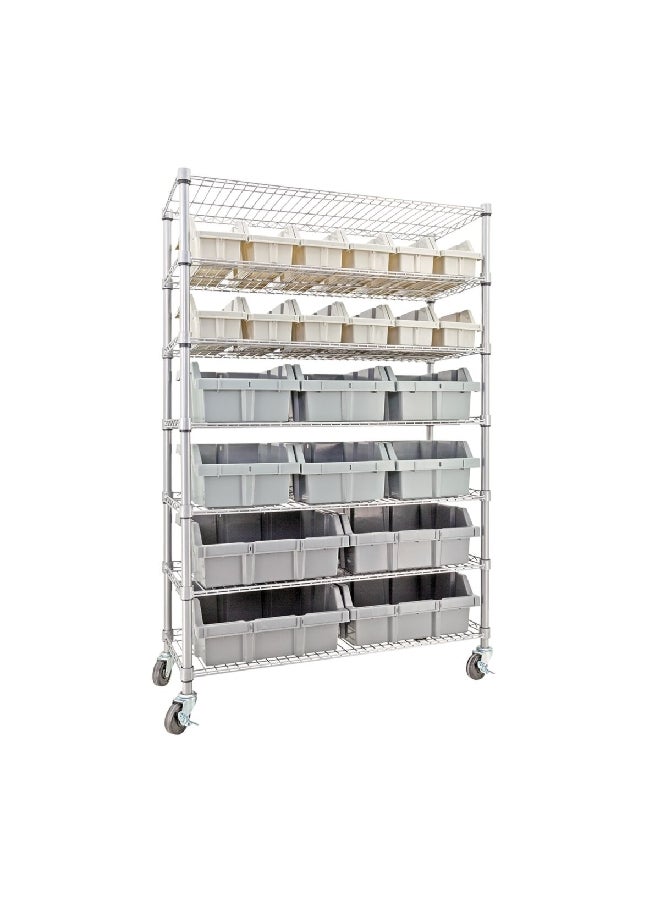 Seville Classics 23-Piece Commercial 7 Shelf Storage Rack with 22 Bins Multicolor 56 x 36 x 14 Inch SHE16511 - Image 1
