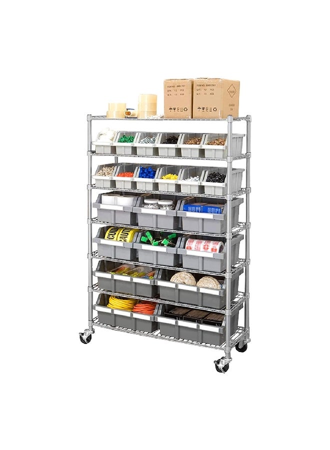 Seville Classics 23-Piece Commercial 7 Shelf Storage Rack with 22 Bins Multicolor 56 x 36 x 14 Inch SHE16511 - Image 3