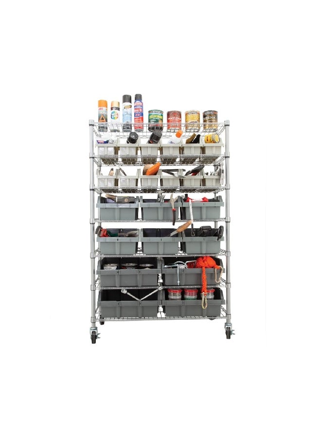 Seville Classics 23-Piece Commercial 7 Shelf Storage Rack with 22 Bins Multicolor 56 x 36 x 14 Inch SHE16511 - Image 2