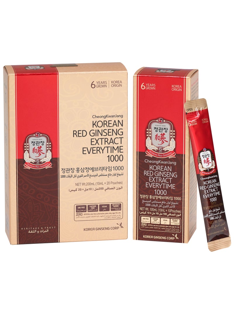 CheongKwanJang - Red Ginseng Extract Every Time 1000mg | Liquid Portable Sticks | 10ml x 20 Packets - Image 1