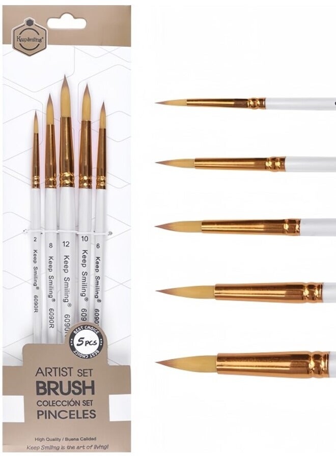 Keep Smiling 5PCS Professional Artist Brush Set for Oil, Acrylic & Watercolor - Image 1