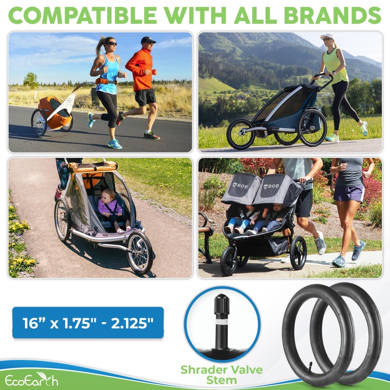 EcoEarth Inner Tube Tire Replacements (2 Pack, 16â€ x 1.5/1.75/1.95/2.125) for Kids Bike & Jogging Stroller, Compatible w/All Brands: BoB Revolution Flex/Pro/SE/SU, Graco, Go Jogging & More - Image 3