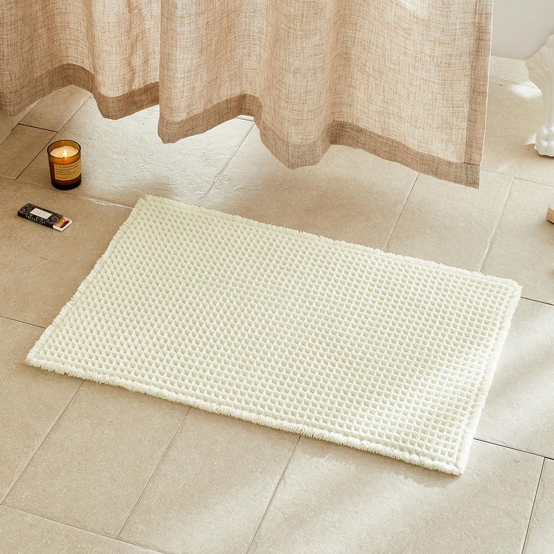 TYUU Cream White Bathroom Rugs, Waffle Bath Mat Non Slip Washable Super Absorbent Quick Dry Boho Farmhouse Bathroom Decor, 30"x20" Cream White - Image 1