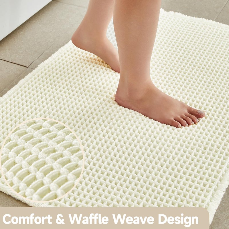 TYUU Cream White Bathroom Rugs, Waffle Bath Mat Non Slip Washable Super Absorbent Quick Dry Boho Farmhouse Bathroom Decor, 30"x20" Cream White - Image 3