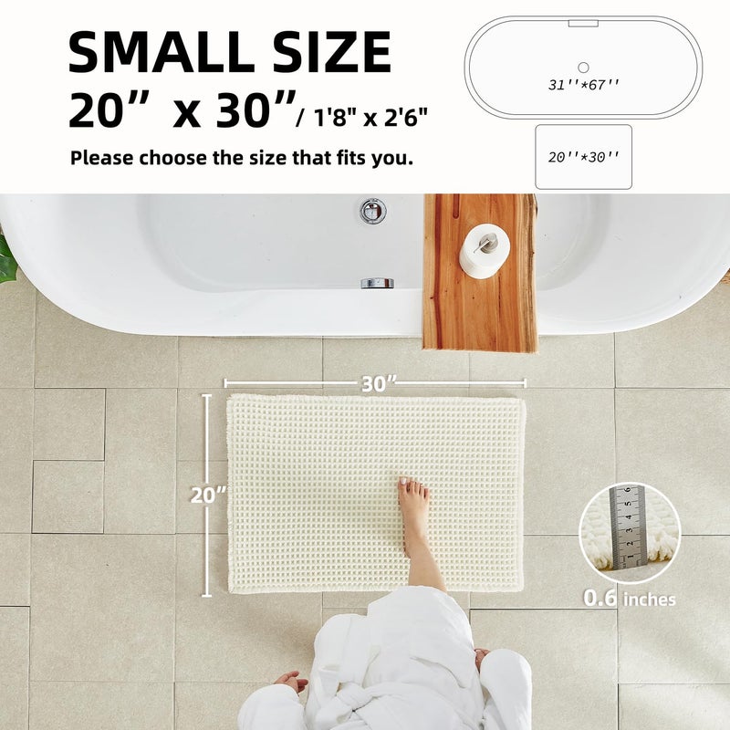 TYUU Cream White Bathroom Rugs, Waffle Bath Mat Non Slip Washable Super Absorbent Quick Dry Boho Farmhouse Bathroom Decor, 30"x20" Cream White - Image 2