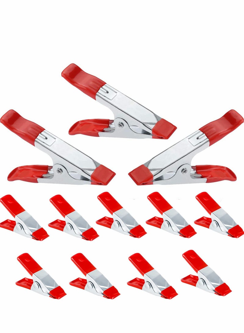 Excefore 12 Pcs Heavy Duty Tent Clips for Woodworking Camping, Small Metal Spring Clamps with Rubber Coated Tipped Grip, Silver - Image 1
