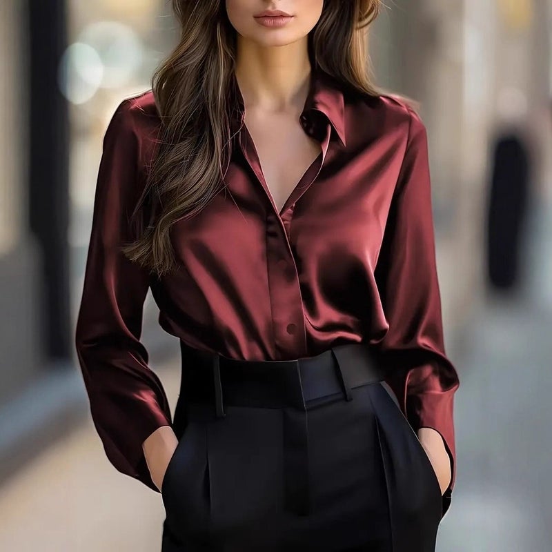 قميص نسائي بأكمام طويلة وأزرار، أنيق وعصري، لموسم الخريف 2025 من موقع Wish المستقل - Image 4