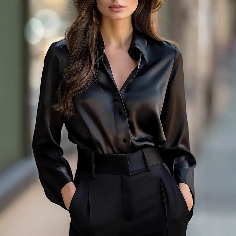 قميص نسائي بأكمام طويلة وأزرار، أنيق وعصري، لموسم الخريف 2025 من موقع Wish المستقل - Image 3