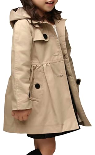 Betusline Little Girls Khaki Hooded Trench Coat Button Up Jacket Hoodie, Khaki, 9-10 Years = Tag 150 - Image 1